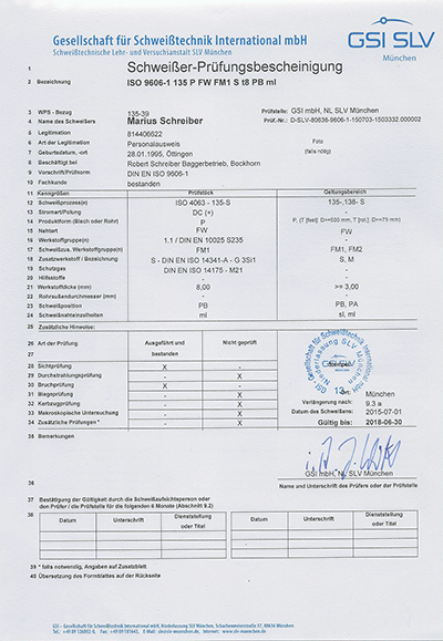 Schweisser-Prüfungsbescheinigung Marius Schreiber