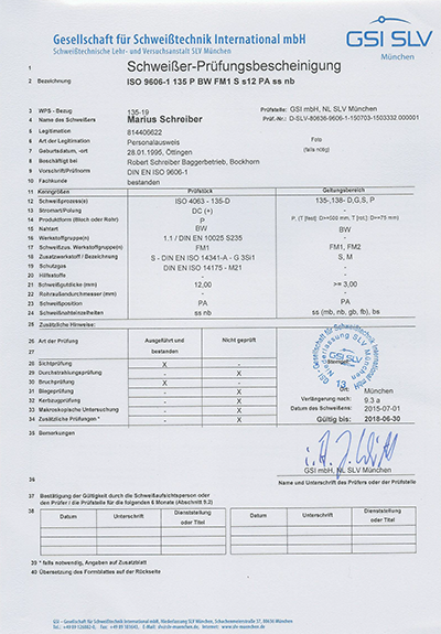 Schweisser-Prüfungsbescheinigung Marius Schreiber