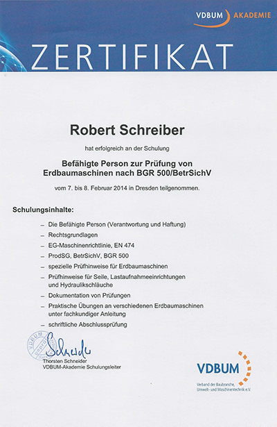 Zertifikat BGR500 Schreiber Robert